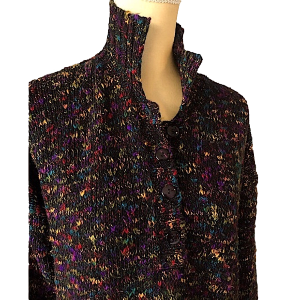 Calamity Jane Colorful Knit Sweater Stand Up Collar Long Sleeve Size Small